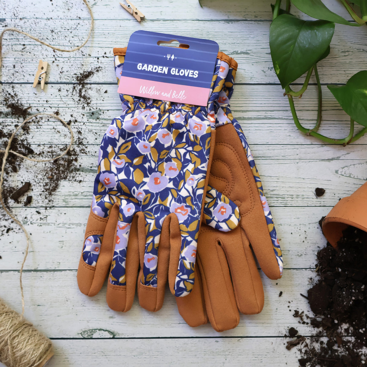 Willow and Belle Outdoor Gardening Gloves - Women's One Size - Padded with Elastic Cuffs