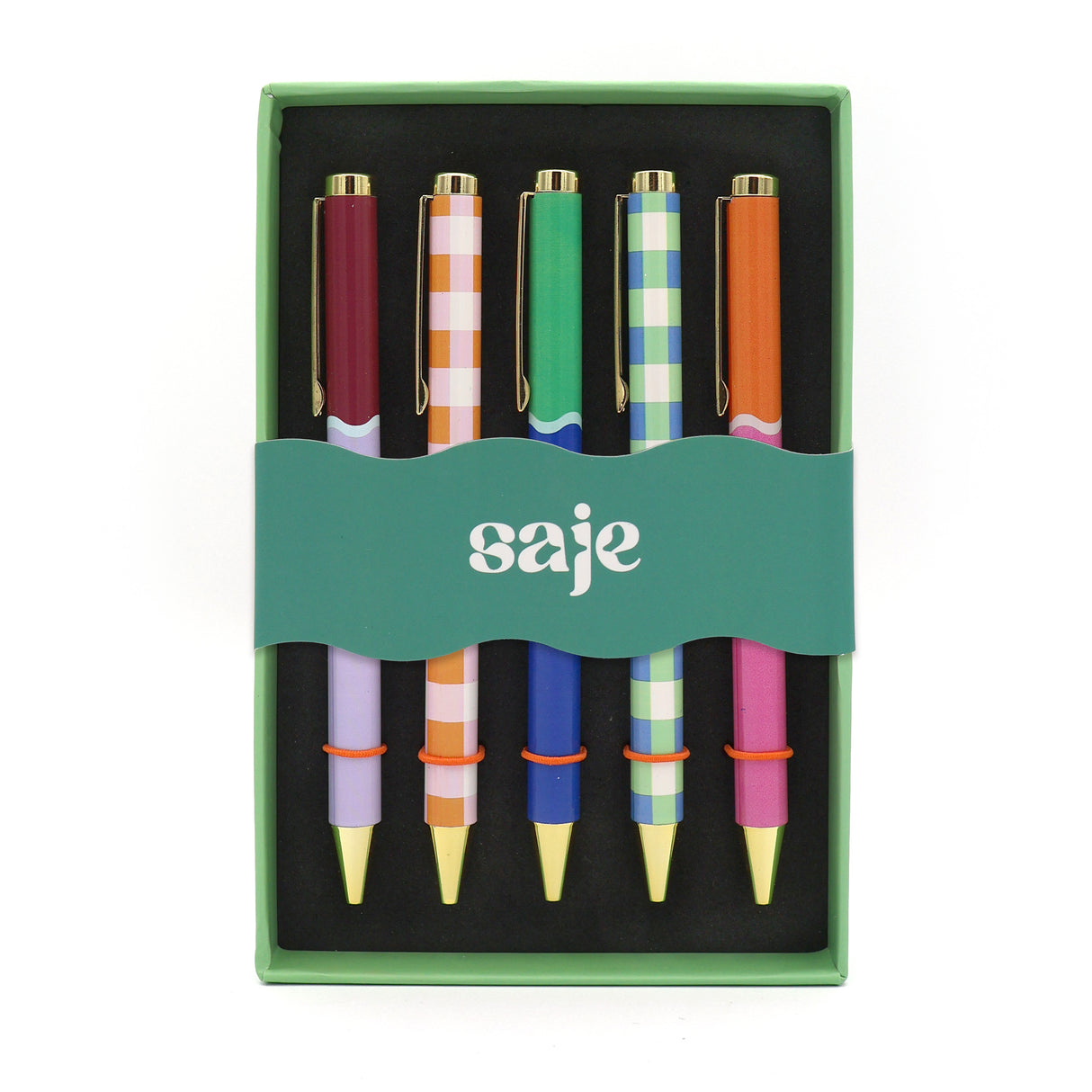 Saje Mixed Design Ballpoint Pens in Gift Box – Set of 5 Pens