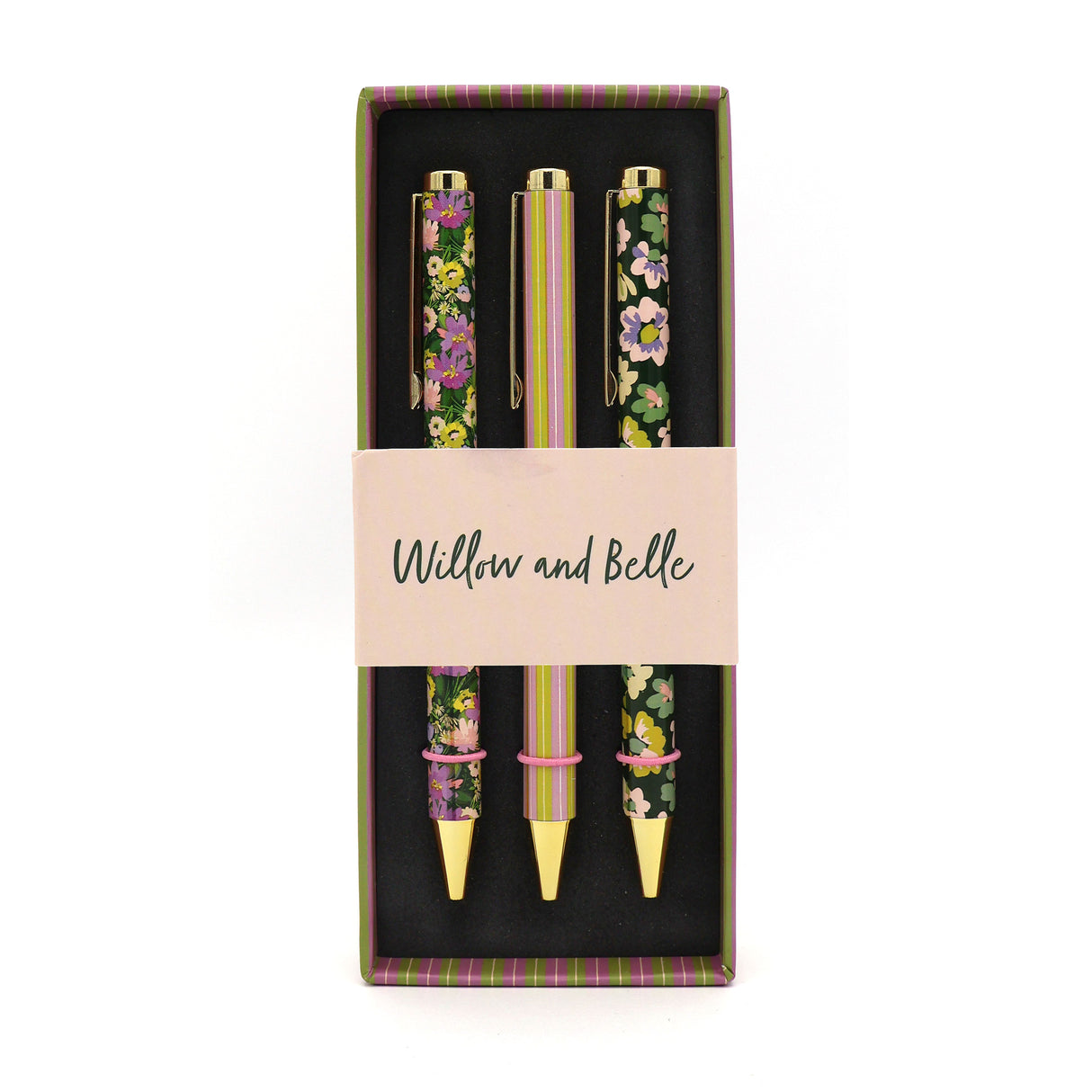 Willow and Belle Mixed Design Ballpoint Pens in Gift Box – Set of 3 Pens