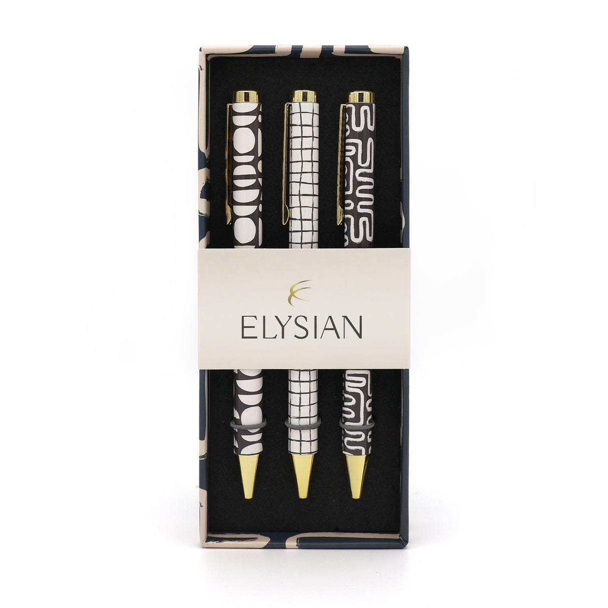 Elysian Monochrome Mixed Design Ballpoint Pens in Gift Box – Set of 3 Pens